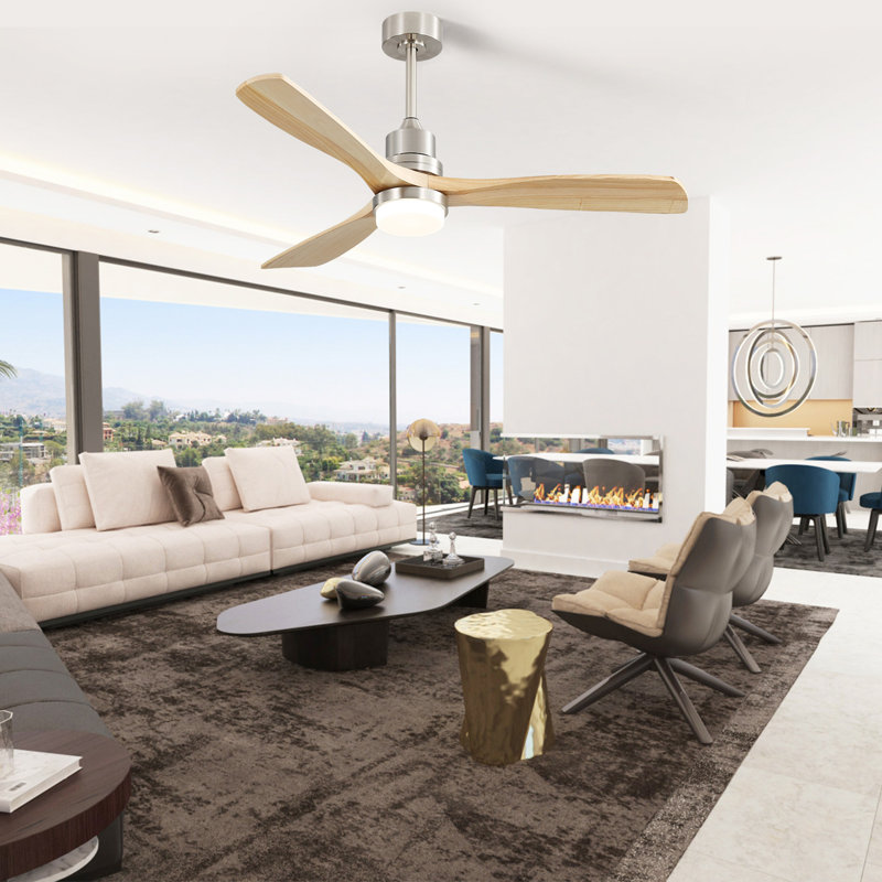 Ventilateur de plafond 52 pouces avec moteur à courant continu réversible à 3 vitesses et 3 lumières à DEL à intensité variable pour la chambre à coucher