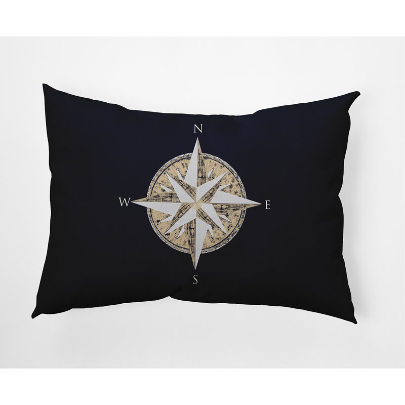 Compass Outdoor Reversible Throw Pillow, Navy