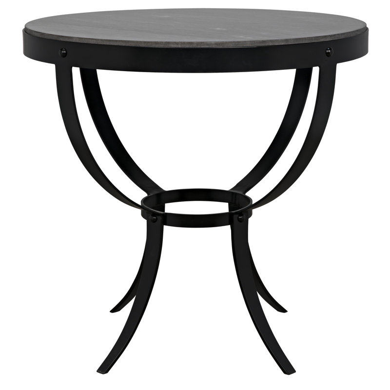 Byron 30" Round Marble Top Pedestal End Table in Stone and Metal