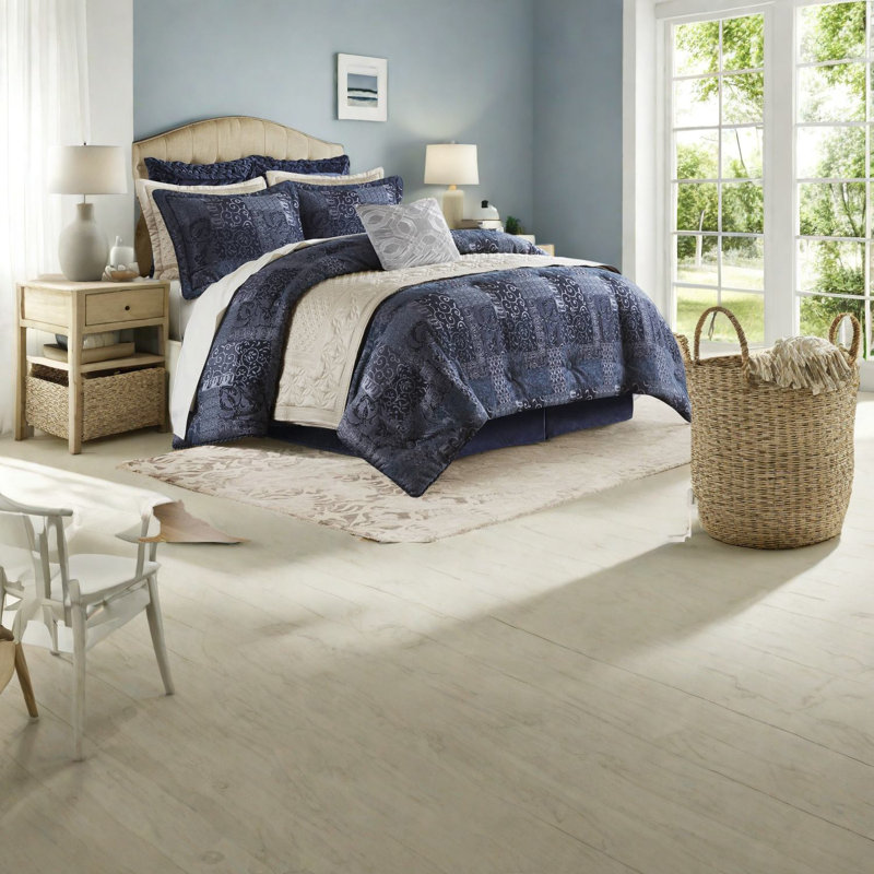 Ensemble de literie en polyester durable, édredon bleu marine, motif jacquard élégant