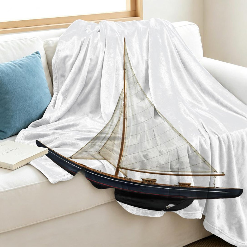 Jeté en molleton blanc ultra doux en flanelle, voilier, Throw 40" x 50"