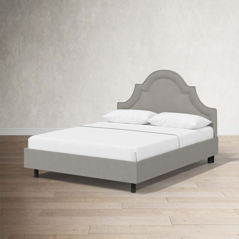 Lit plateforme tapissier Knipe, Double, Lin classique gris