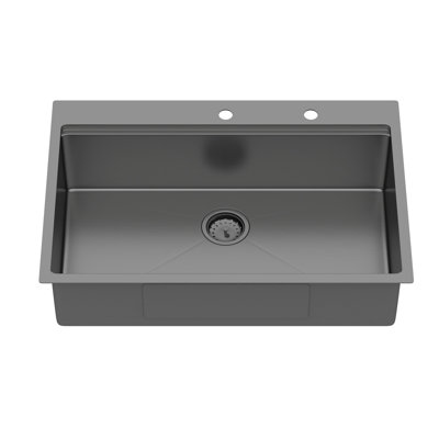 Évier de cuisine 33 po x 22 po 9 po en acier inoxydable noir T304 de calibre 16 avec robinet escamotable haute performance, distributeur de savon intégré, économie d'espace de travail, conception insonorisée,