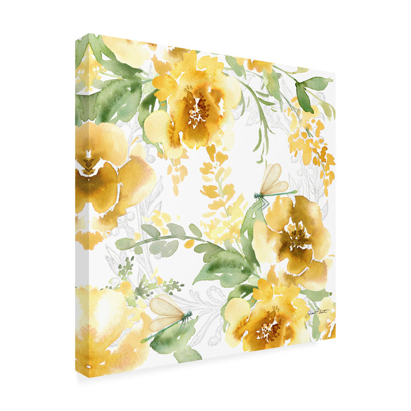 Art floral sur toile jaune Jean Plout, H 18 po x l 18 po x P 2 po