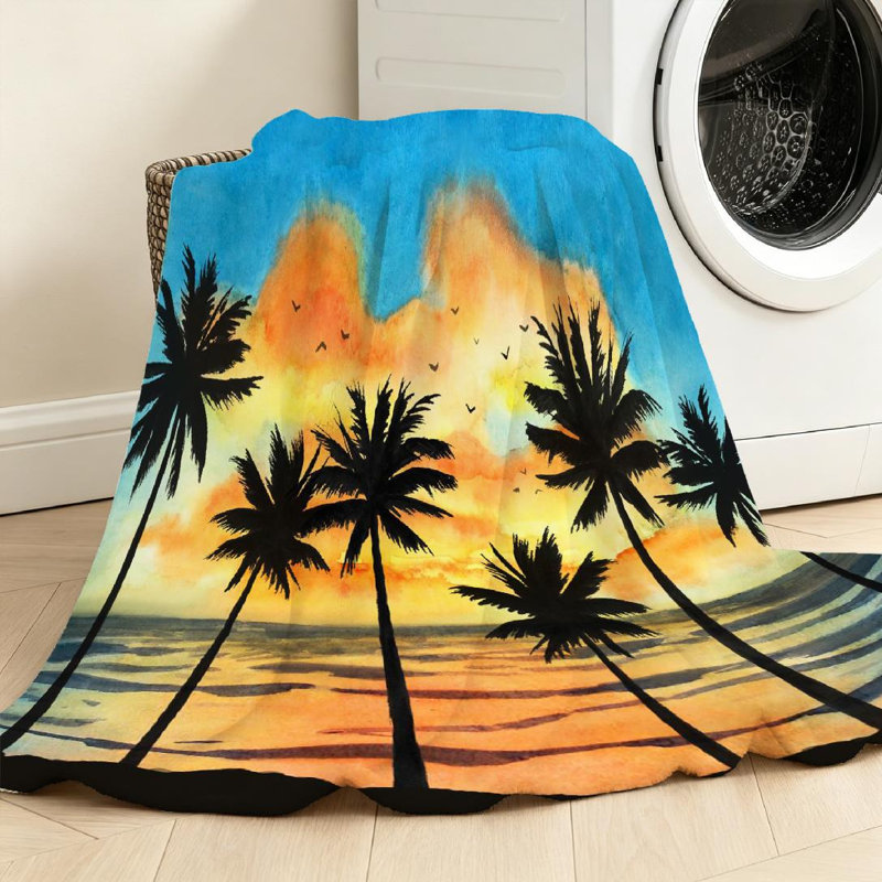 Jeté en flanelle bleue ultra douce, imprimé aquarelle tropical, Jeté 50 po x 60 po