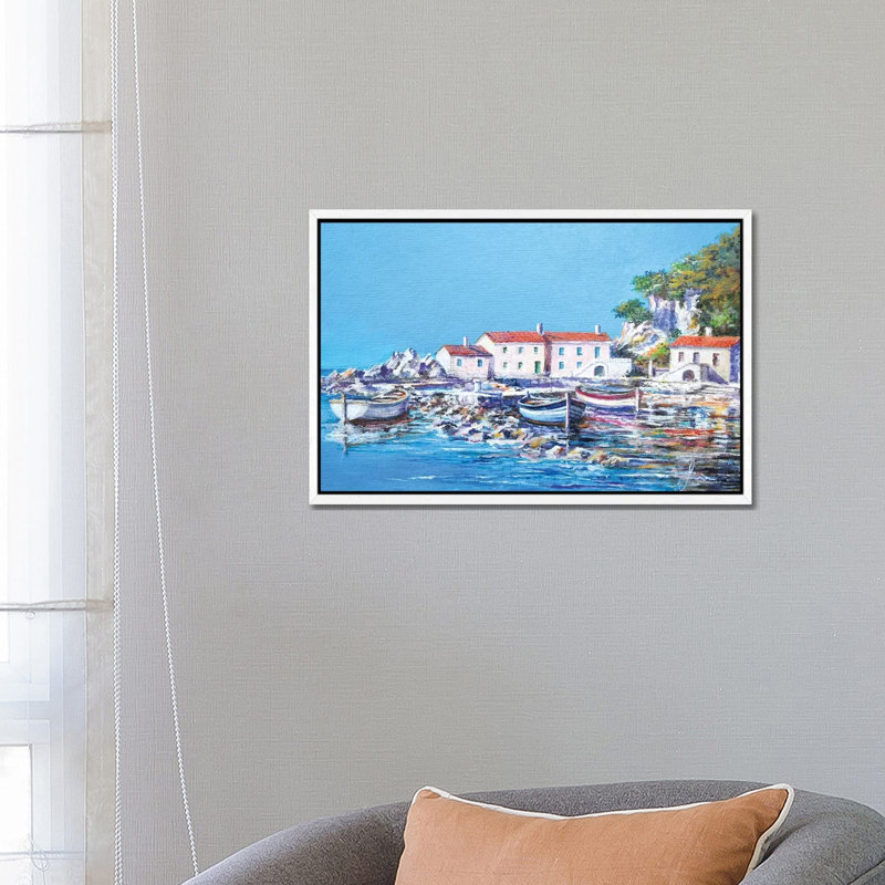 Blue Bay by Sinisa Saratlic - Gallery-Wrapped Canvas Giclée on Canvas, 66.04 cm H x 45.72 cm W, White Floater Framed