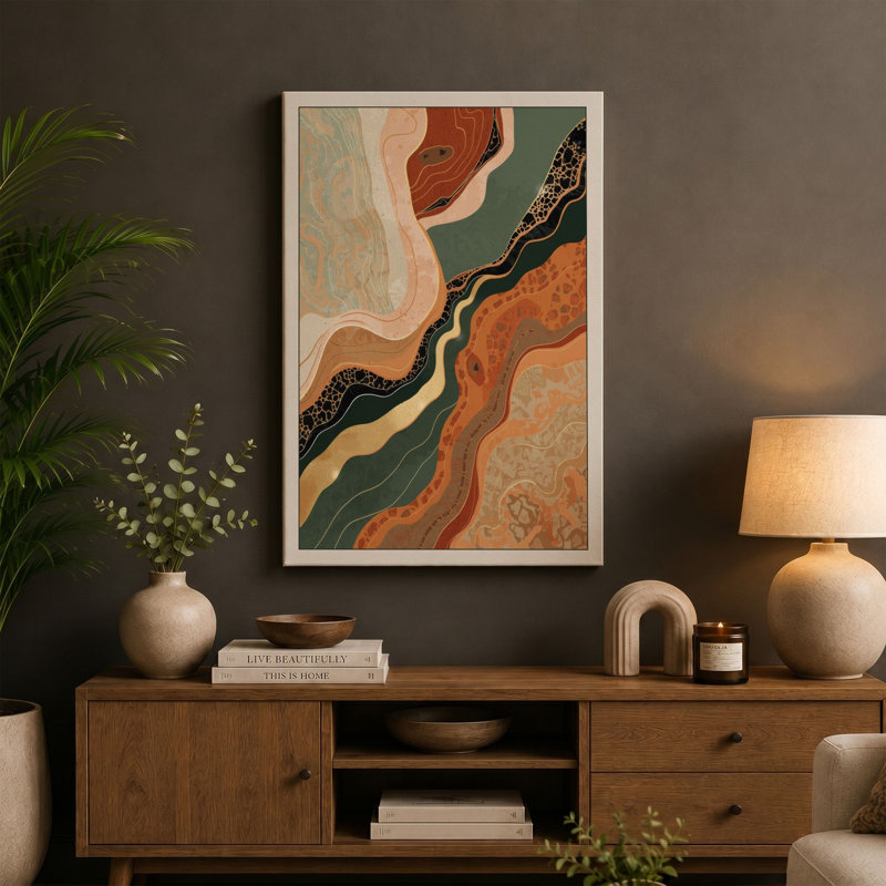 Flowing Earth Forms Abstract - Wrapped Canvas, Cream Border, 24x16 - 61.0 x 40.6 cm