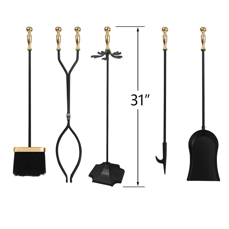 Ensemble de foyer à outils en métal 5 pièces Woodbranch, Doré / noir