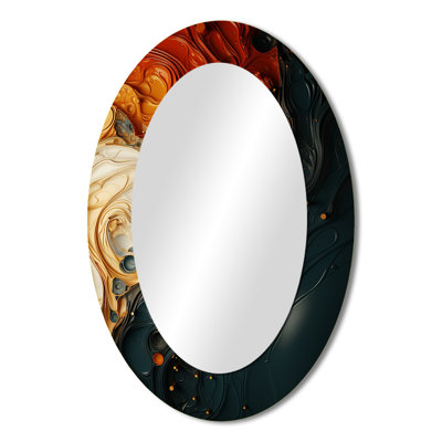Red And Black Liquid Ink Abstraction I - Modern Oval Wall Mirror