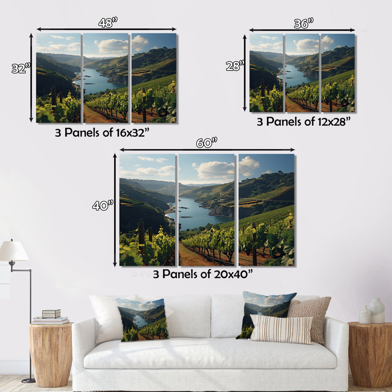 Impression sur toile 3 pièces Lakeside Vineyard, H 40 po x l 60 po x P 1 po