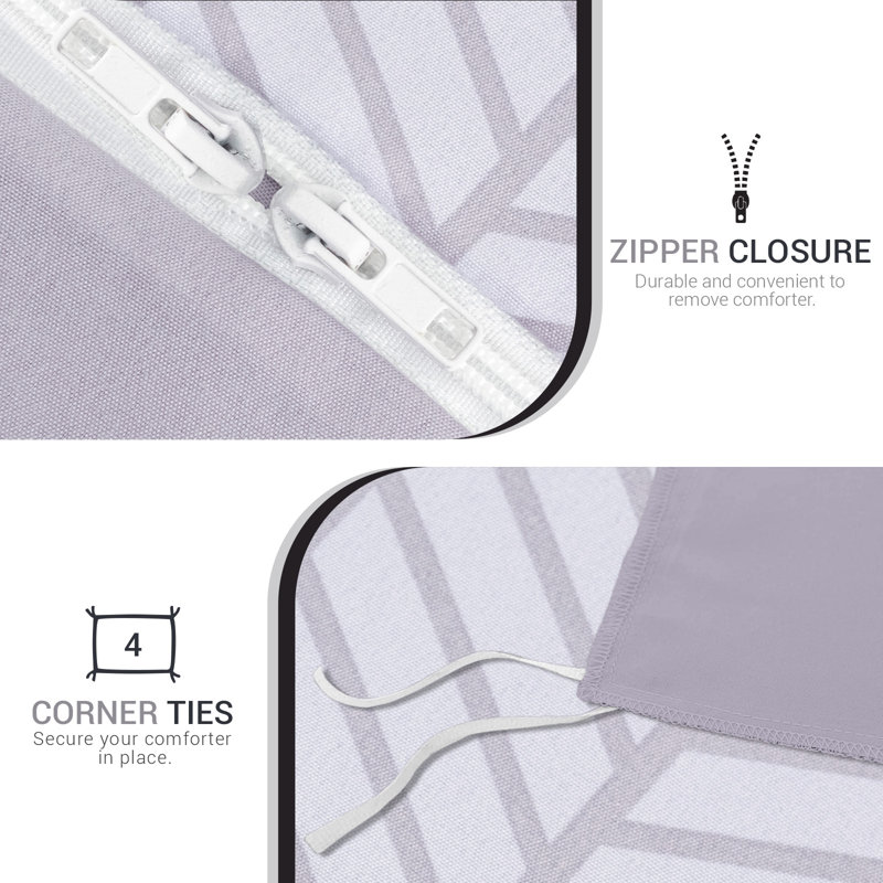 Luxury Double Brushed Microfiber Reversible Duvet Cover Set with Zipper Closure and Corner Ties, Grey