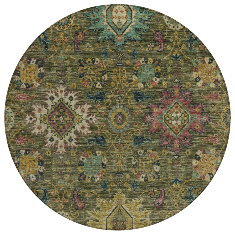 Tapis intérieur / extérieur lavable à la machine Jacinto ACN2151 Medallions, Rond 8 pi
