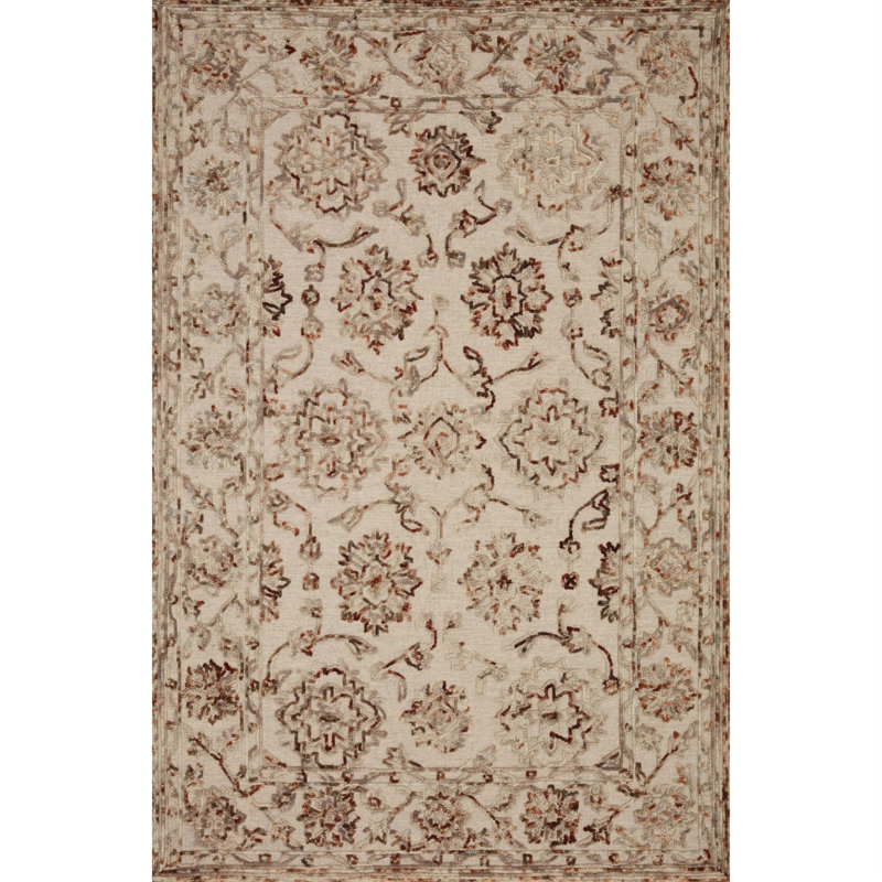 Tapis crème / brun en laine crocheté à la main Angli, Rectangle 2 pi 3 po x 3 pi 9 po
