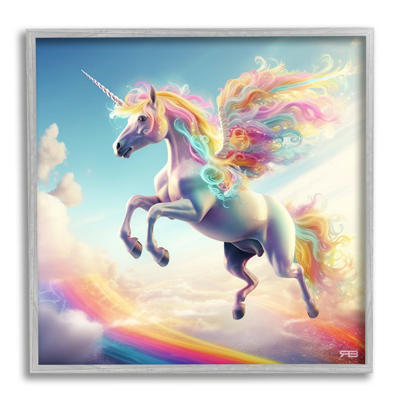 «Unicorn with Rainbow Mane» par RB, reproduction de photo sur toile, Estampe numérique Farmhouse
