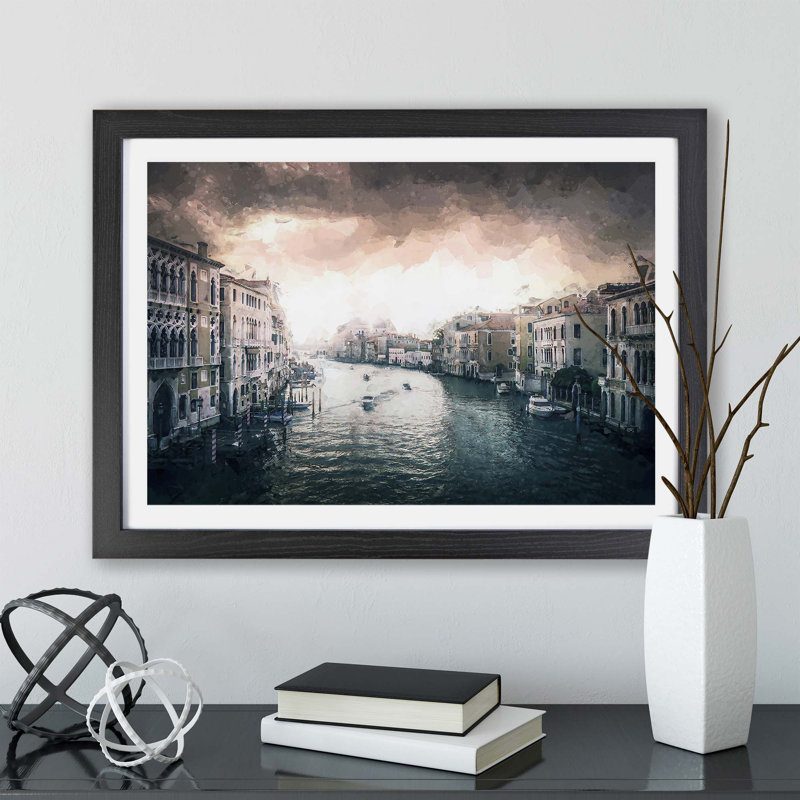 The Grand Canal in Venice Italy - Framed Print, 45cm H x 63cm W x 2cm D, Black