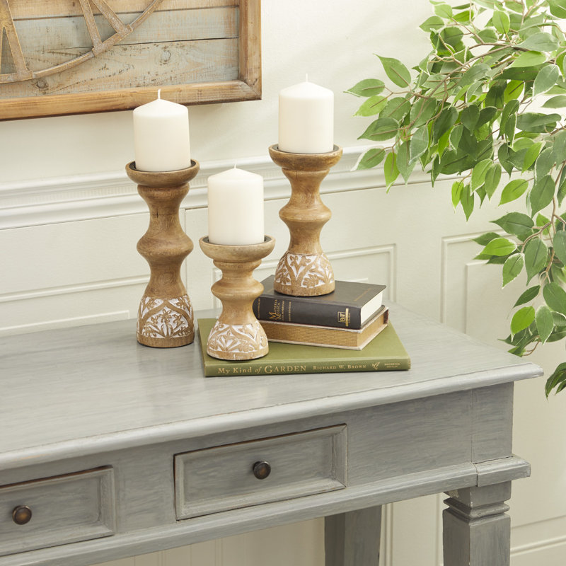 10.05'' H Wood Tabletop Candlestick