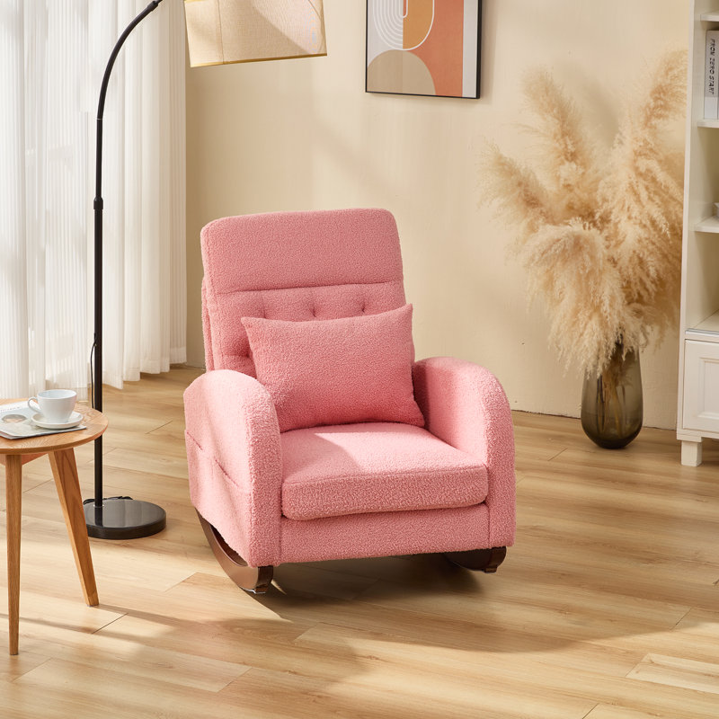 Pink Teddy Velvet Upholstered Solid Wood Rocking Chair