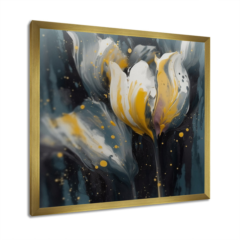 Pétales gris de tulipe sérénité II, H 24 po x l 24 po x P 1 po, Cadre flottant doré