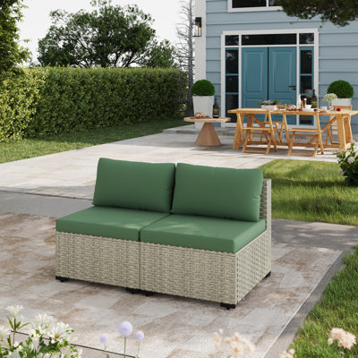 2 Pieces Design- Rattan Patio Sofa With Cushions