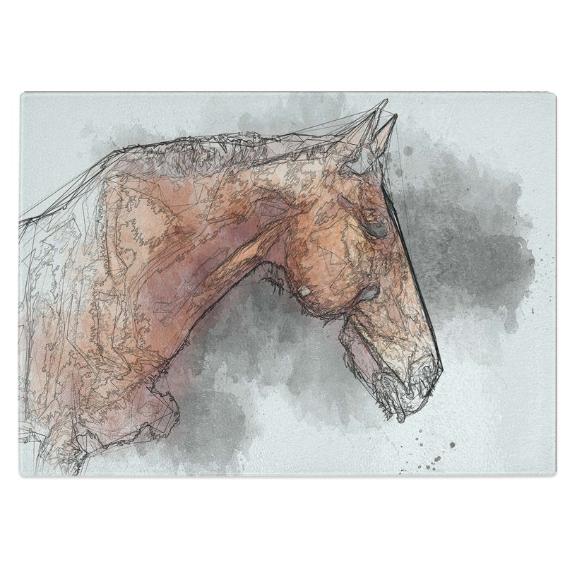 Tempered Glass Horse Chopping Board, 39 cm W x 28.5 cm L