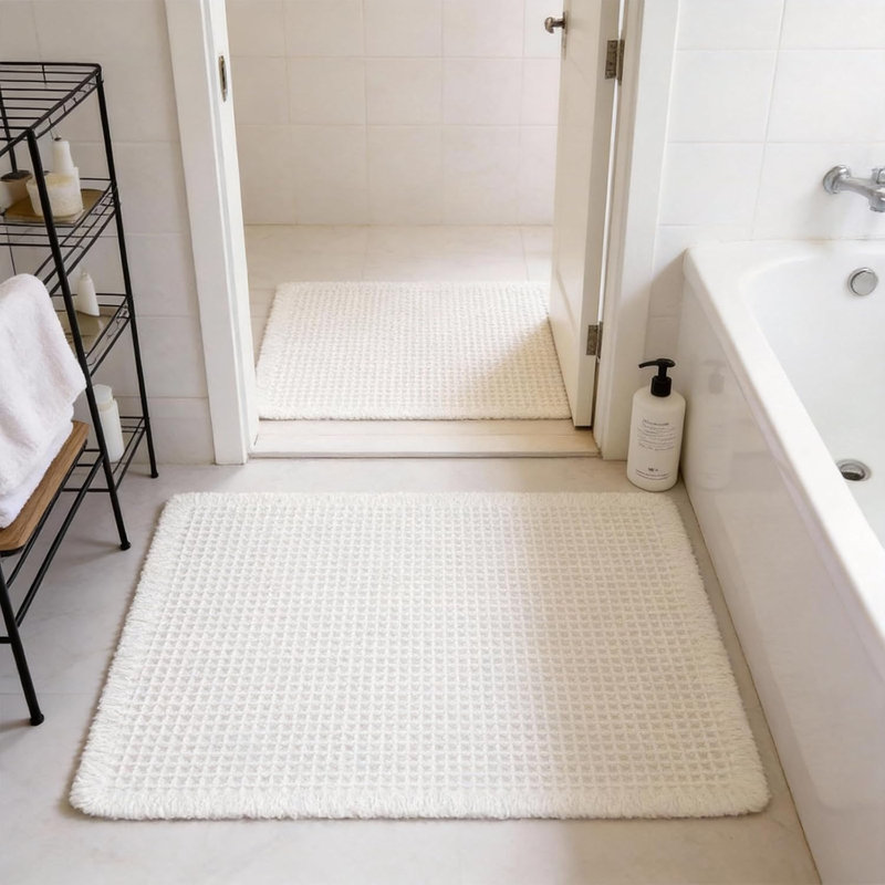 Ensemble de 2 tapis de salle de bain gaufrés, grand tapis de bain antidérapant en tricot gaufré pour plancher de douche, baignoire et porte de salle de bain, séchage rapide ultra doux