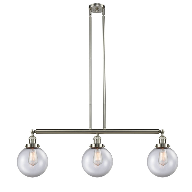 Clementina 3 - Light Kitchen Island Pendant, No Bulb Included, Clear, Antique Brass