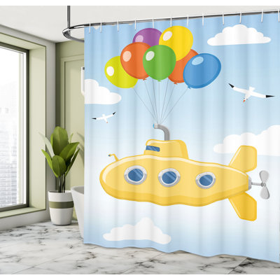 Dakota Fields Yellow Submarine Shower Curtain Flying in Sky Multicolor