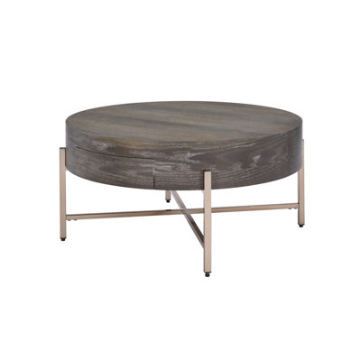 Brown And Champagne Coffee Table With 1 Drawer, Dark Oak Character Stable Metal Structure Drawer Construction