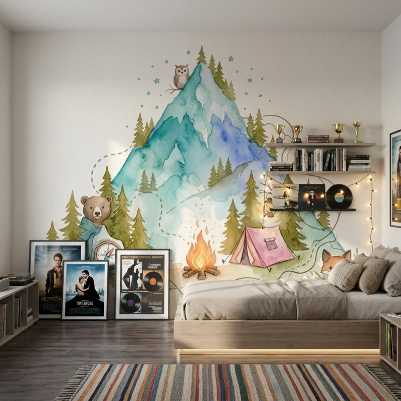 Décoration murale de camping en forme de montagne, Non tissé, 120 po x 96 po