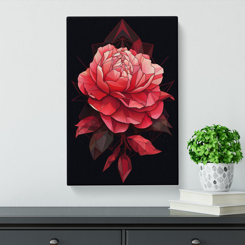 Peony Flower Geometric Art - Wrapped Canvas, 76cm H x 50cm W x 3cm D