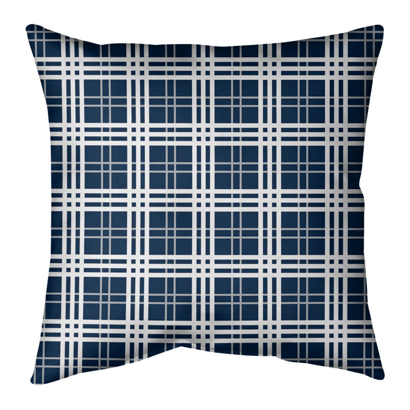 Housse de coussin carré et insert, 26 po x 26 po, Bleu nautique / argent nouveau siècle / blanc, Mélange de coton
