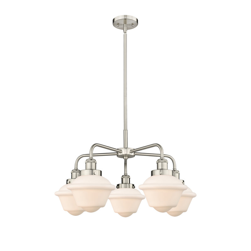 Grourke 5 - Light Glass Dimmable Chandelier, Matte White, Satin Nickel
