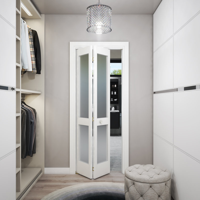 36 in. x 80 in. Frosted Glass 2-Lite Shaker Primed Solid Core White Bi-Fold Door