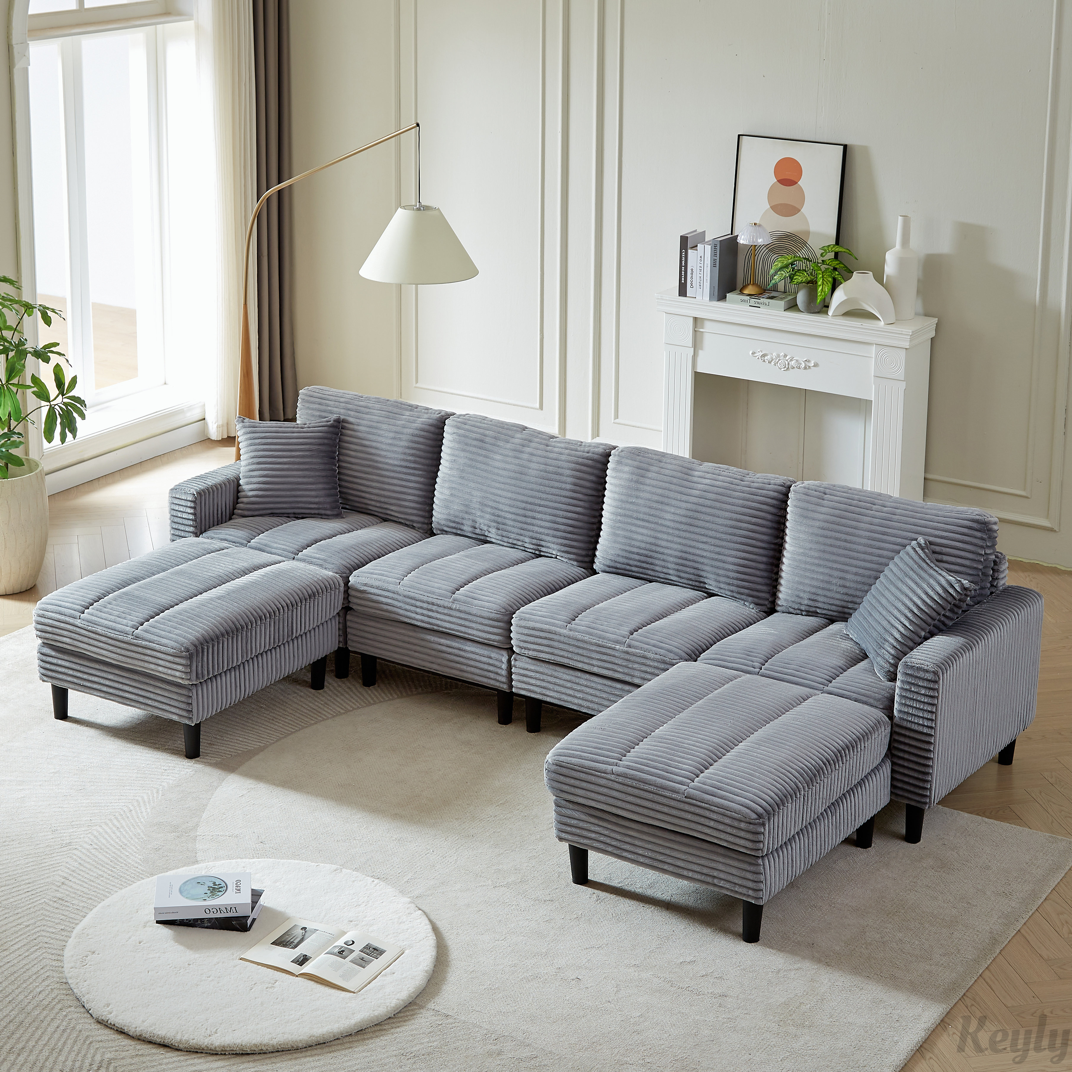 Latitude Run® 122.5" Corduroy Fabric U-Shaped Modular Sofa Sectional ...