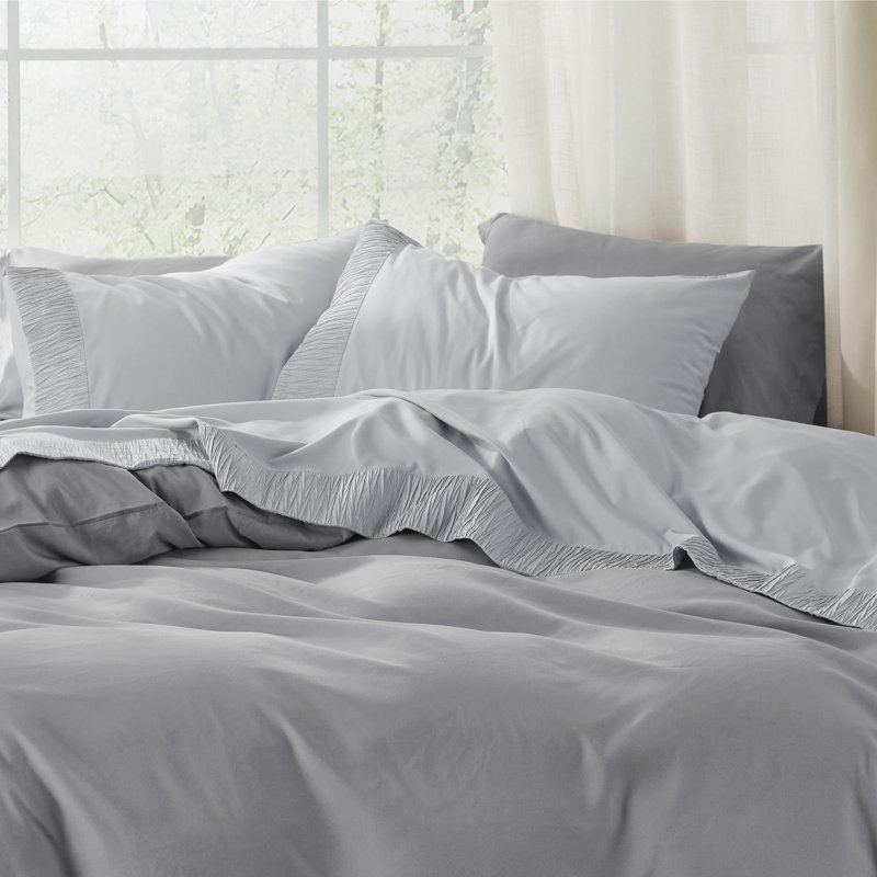 Polyester Microfiber Sheet Set, Queen Sheet Set with 2 Pillowcases, Light Gray
