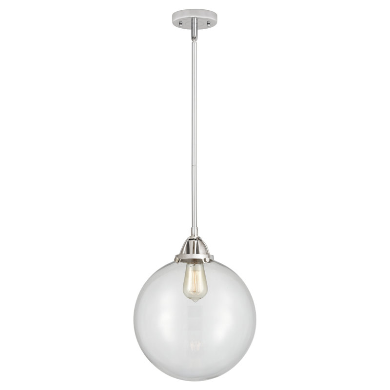 Nouveau - Mini luminaire suspendu à tige 1 lumière 8 "Alfonsa - Nouveau - 2 ampoules DEL - Finition chrome poli - Abat-jour granuleux