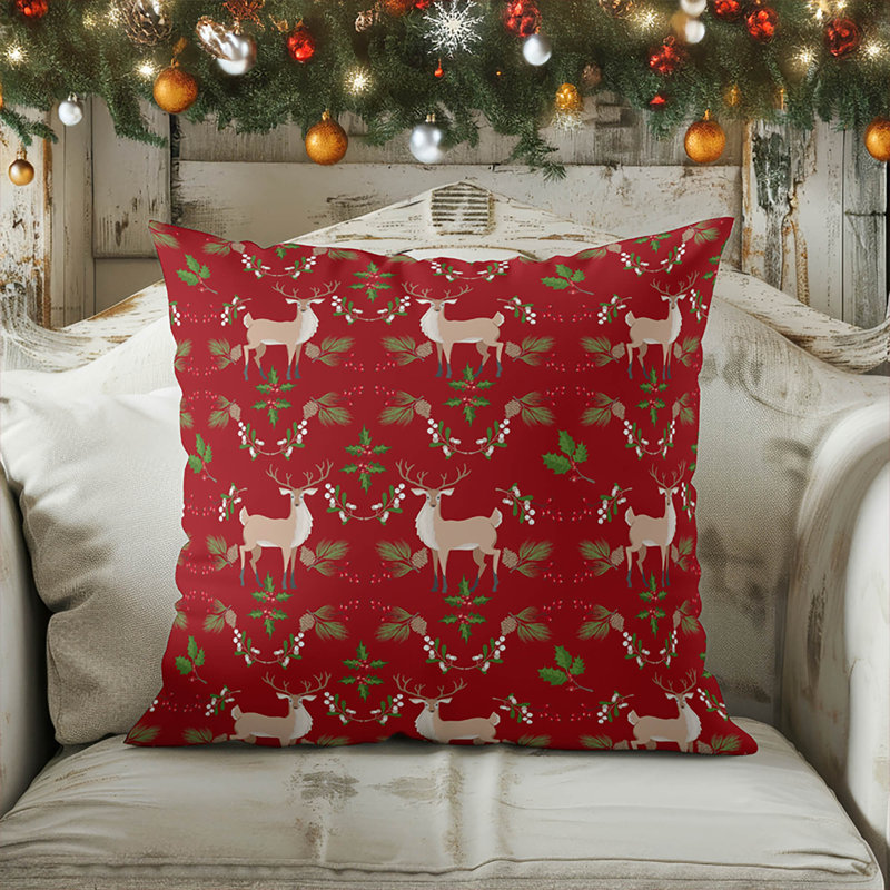 Coussin Botanical Deer, Rouge, Carré 18 po