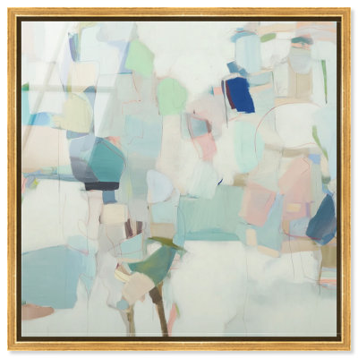 Décoration murale murale Soft Patchwork I, impression acrylique encadrée, couleur sauge, par Art Remedy, cadre doré, 40 x 40
