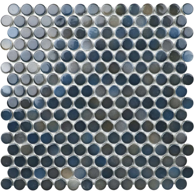 Value Series 0.8" x 0.8" Porcelain Penny Round Mosaic Wall & Floor Tile, Blue/Gray