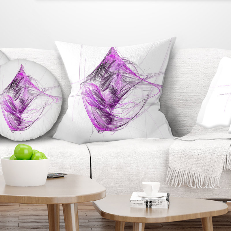 Mauve sur fond blanc fractal - coussin imprimé abstrait, 18 po x 18 po, Coussin décoratif