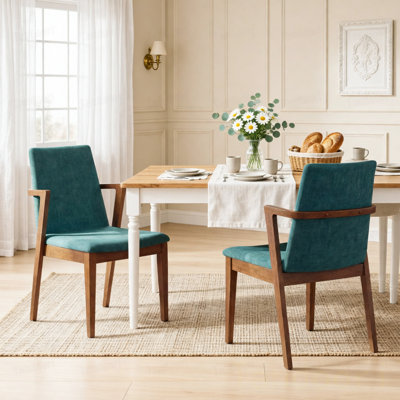 Ensemble de 2 chaises de salle à manger Mid-Century rembourrées en tissu avec structure en bois d'hévéa couleur noyer, capacité de 250 lb pour la cuisine et la salle à manger