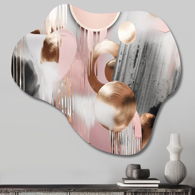 Rose, rayures et lignes, art moderne I - formes abstraites asymétriques, décoration murale transitionnelle en métal, reproduction murale sculpture en métal