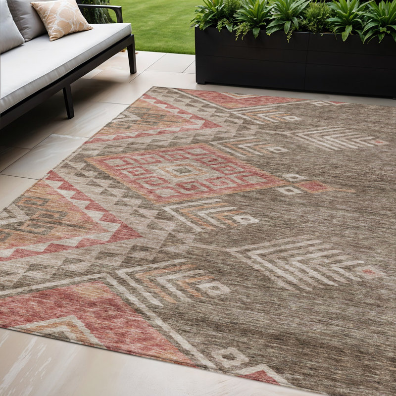 Tapis d'intérieur et d'extérieur lavable brun et terre cuite 5 pi x 8 pi Southwestern