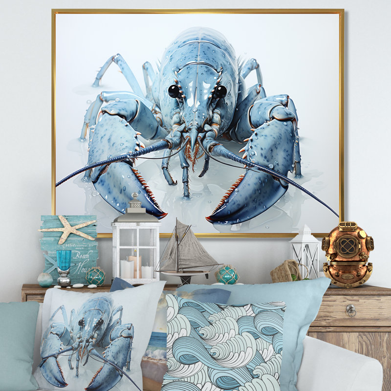 «Grazing Lobster II», reproduction sur toile, Cadre flottant doré, H 34 po x l 44 po x P 1,5 po