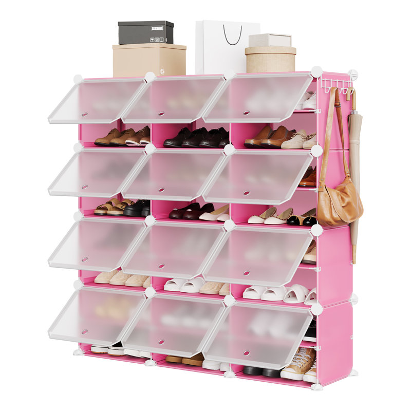 24 Pair Shoe Rack, 44 cm H x 23 cm W x 33 cm D, Pink