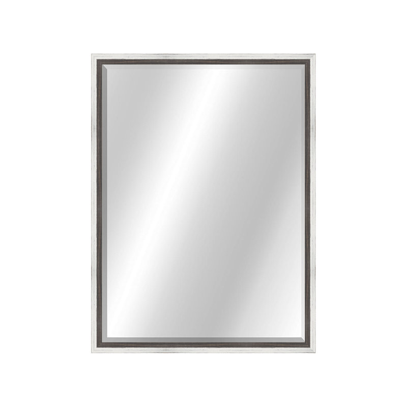 Country Colors II Solid Wood Rectangle Wall Mirror, White/Black, 32.5" x 26.5"