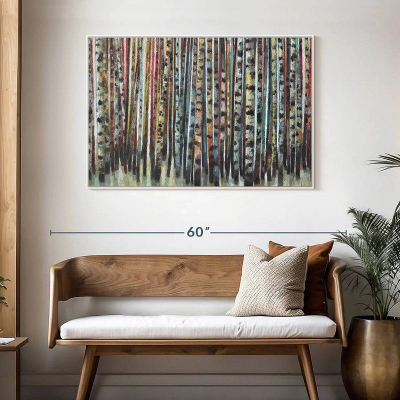 Forêt de bouleaux peinte, Cadre flottant blanc, 46 po x 31 po