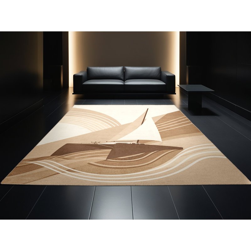 Soft Plush Ehlers Catamaran Sailboat Coastal Area Rug in Beige – Beige Binding, 7x10