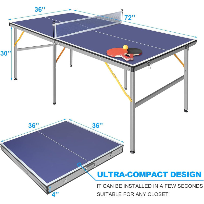 6x3ft Folding Ping Pong Table, Portable Indoor/Outdoor Table Tennis Set with Net, 2 Paddles & 3 Balls for Adults and Teens