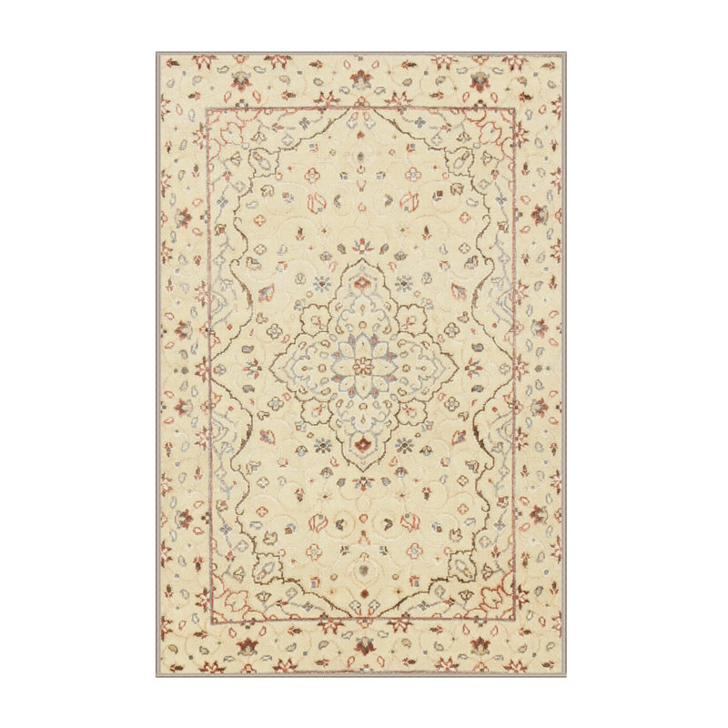 Crème orientale/brun/bleu Tapis décoratif, Rectangle 5 pi x 8 pi